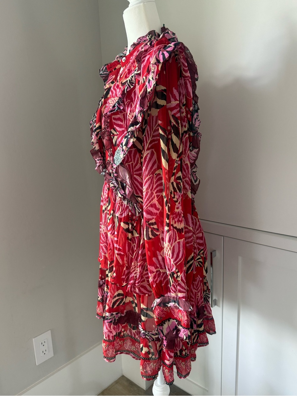 FARM Rio Red and Pink Floral Ruffle Long-Sleeve Dress - Picture 4 of 11